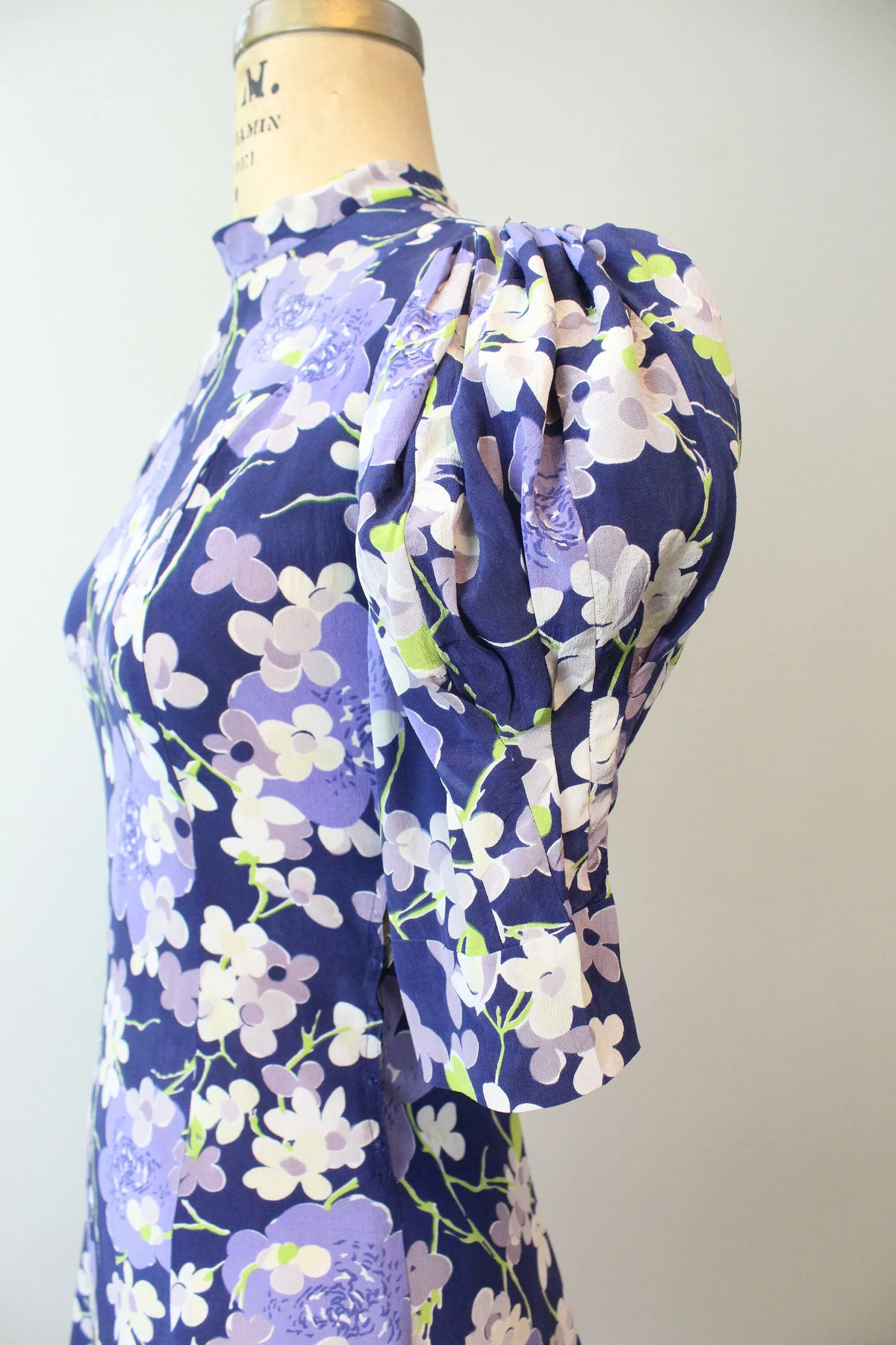 1930s DOGWOOD floral lantern SLEEVES dress xs | new spring
