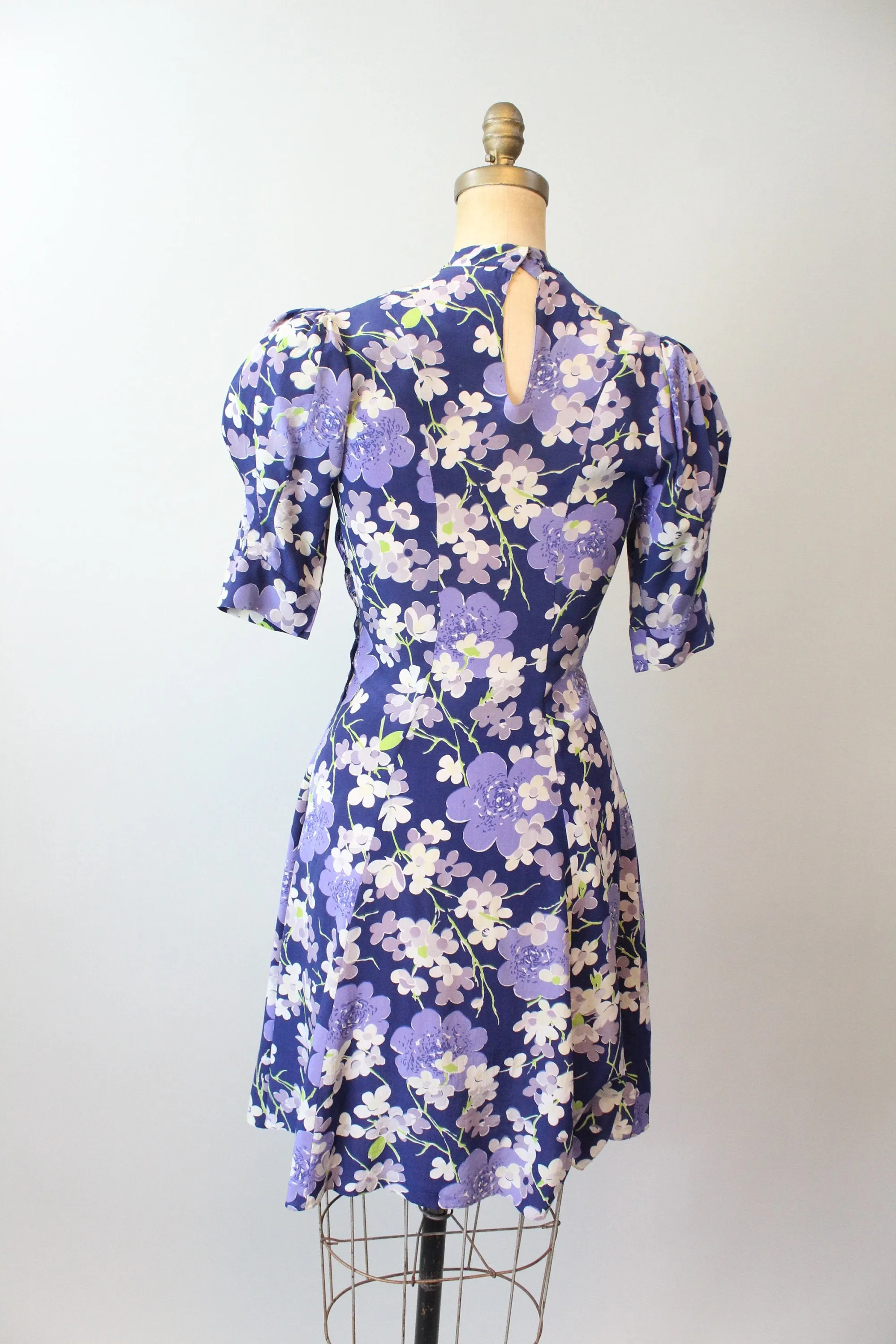1930s DOGWOOD floral lantern SLEEVES dress xs | new spring