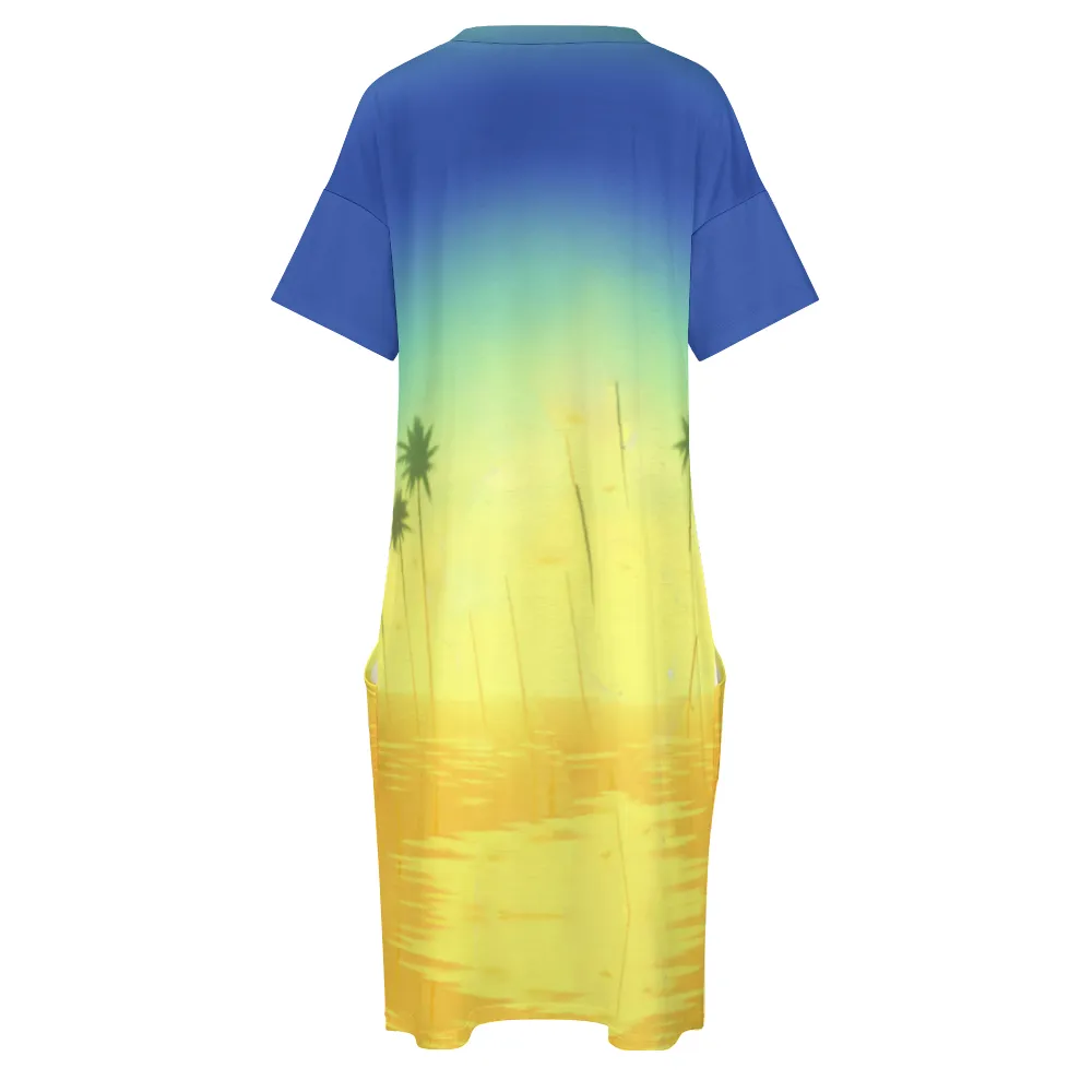 Boss Beach Women's V-neck Loose Dress with Pockets